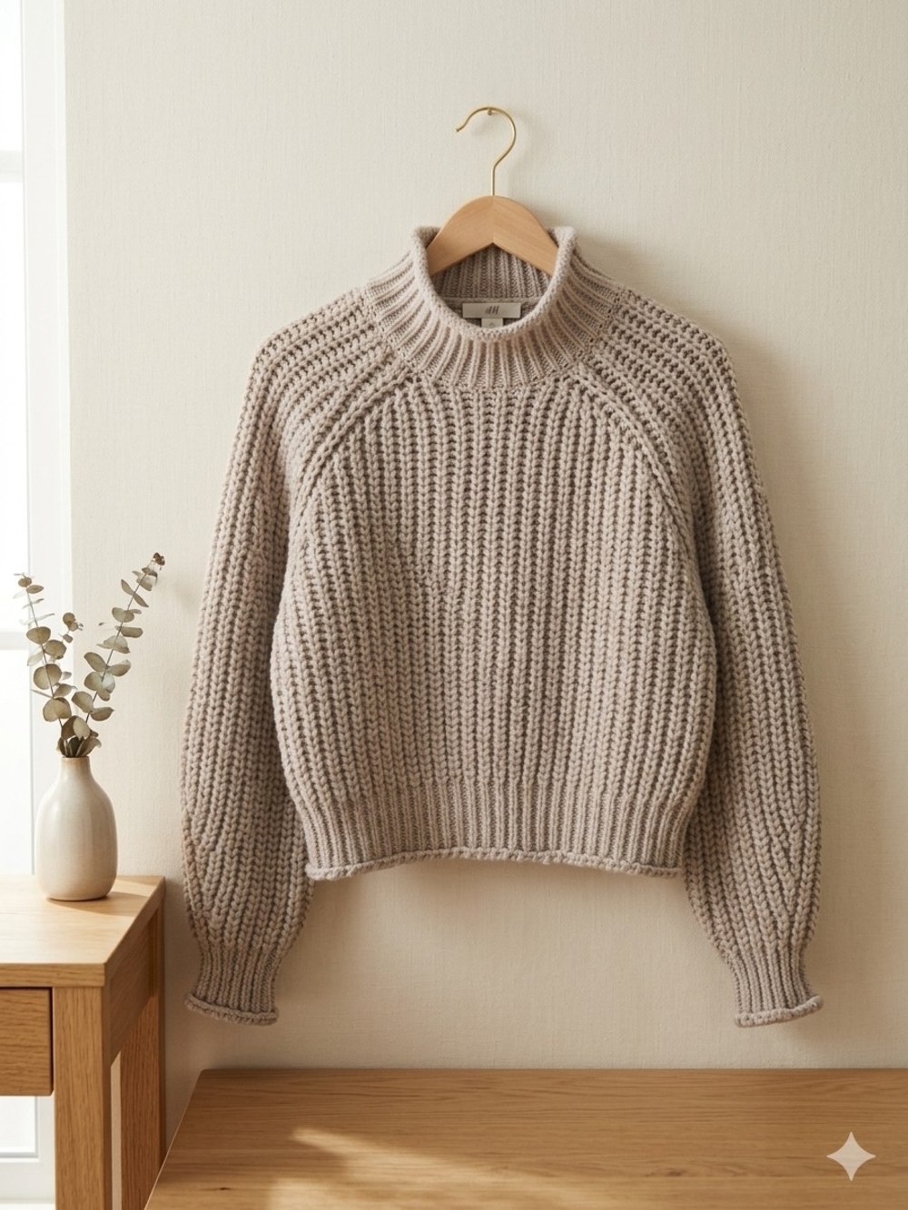 H&M Taupe Ribbed Turtleneck Sweater